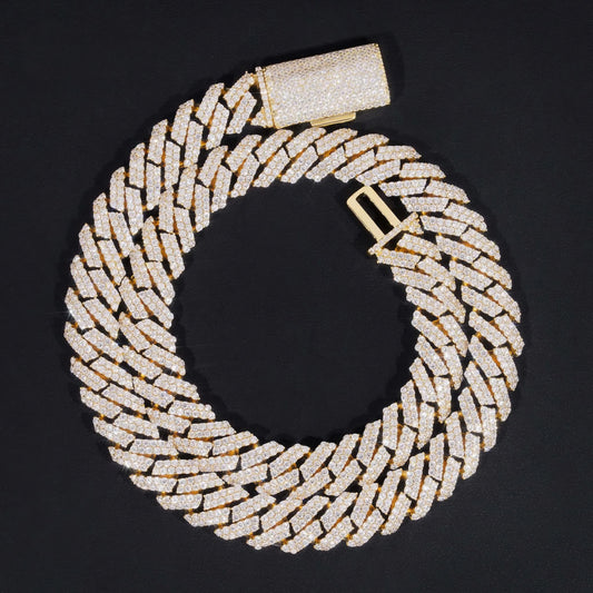 Cuban Chain Gold Plated Sterling Silver 925 Pass Diamond Tester Moissanite Hip Hop Men Jewelry Iced Out 15mm Cuban Link Chain