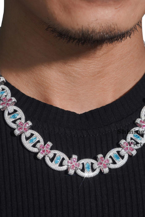 Shining Jewelry New Trendy Rapper Jewelry Colorful Diamond Chain S925 White Gold Plated VVS Moissanite Clover Cuban Link Chain