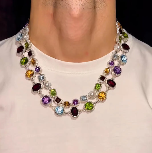 Customized Hip Hop Jewelry 925 Silver Colorful CZ Diamond Cuban Link Charm Necklace Iced Out Fashion Link Chain