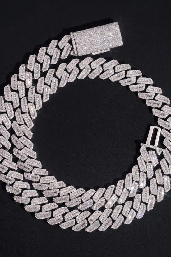 High Quality 12mm Solid 925 Sterling Silver Men Hip Hop Jewelry Iced Out Baguette VVS Moissanite Cuban Link Chain Necklaces