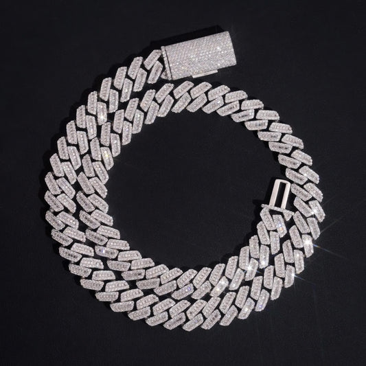 High Quality 12mm Solid 925 Sterling Silver Men Hip Hop Jewelry Iced Out Baguette VVS Moissanite Cuban Link Chain Necklaces