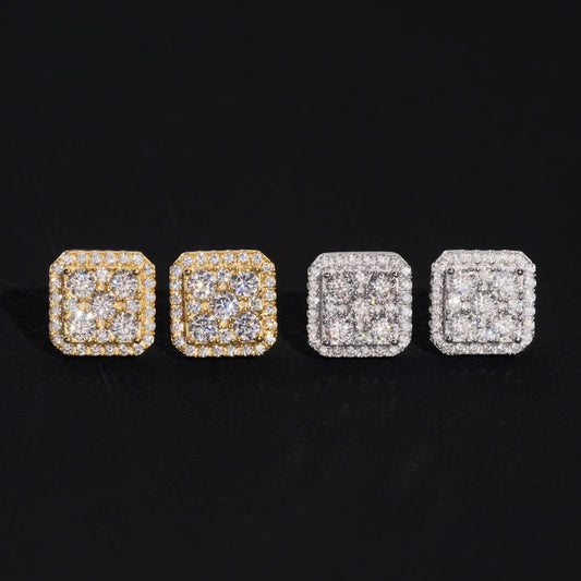 Hip Hop Jewelry Men Moissanite Earrings 925 Sterling Silver Square Shape Moissanite Stud Earrings Iced Out Screw Back Ear Studs