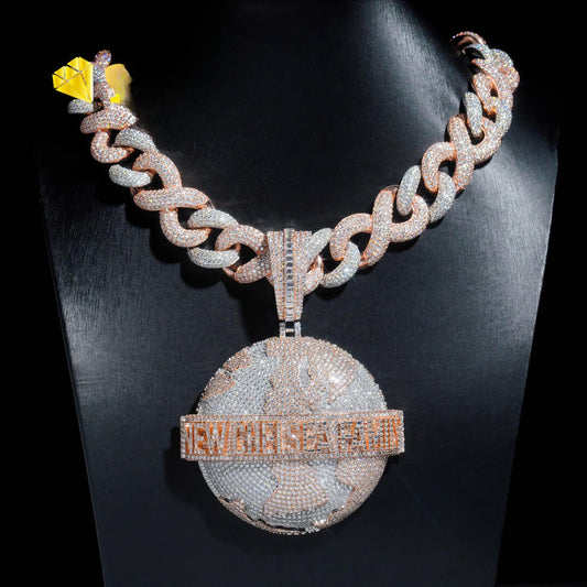 Hip Hop Diamond Custom Earth Photo Pendant Jewelry 925 Sterling Silver Baguette Moissanite Personalized Name with Photo Pendant
