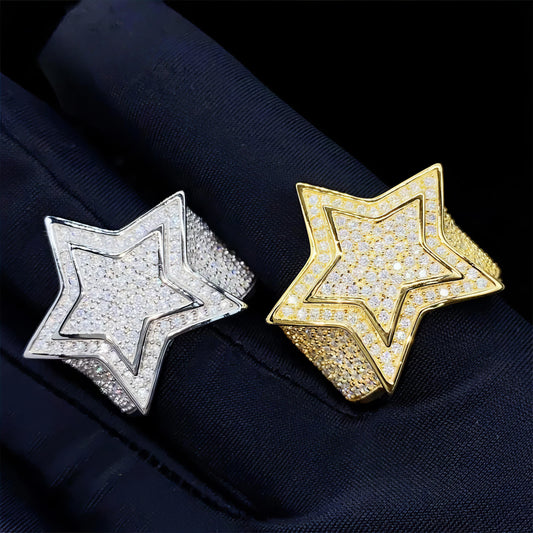 Hip Hop Iced Out Lab Diamond Jewelry Silver 925 Vvs Moissanite Men Star Rings