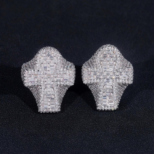 Fashion Jewelry Hot Selling Hip Hop Ring Men Brass Full Pave Ice Out CZ Diamond Cross Ring Ready to Ship Wedding Rings