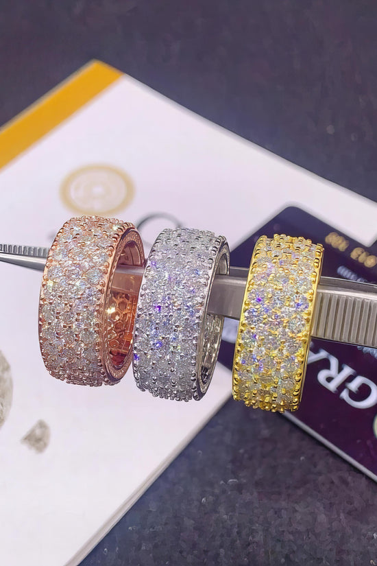 Fine Jewelry S925 Silver Hip Hop Three Rows Moissanite Ring Custom Iced Out Diamond Ring Band for Men Women