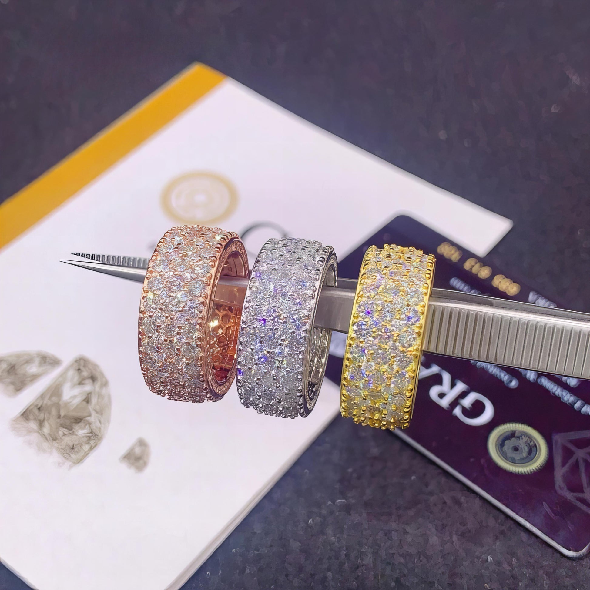 Fine Jewelry S925 Silver Hip Hop Three Rows Moissanite Ring Custom Iced Out Diamond Ring Band for Men Women