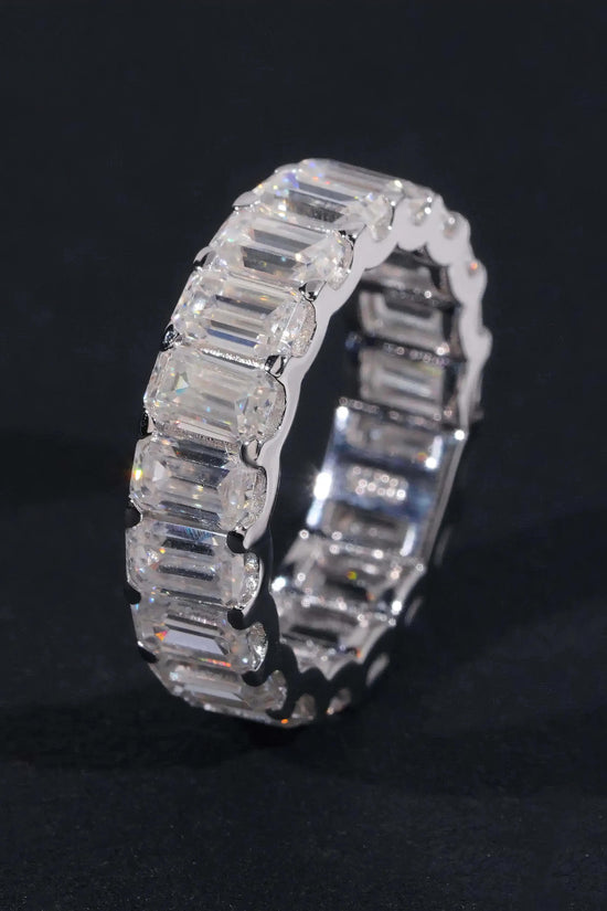 Moissanite Diamond Emerald Cut Eternity Band 925 Sterling Silver Wedding Moissanite Ring