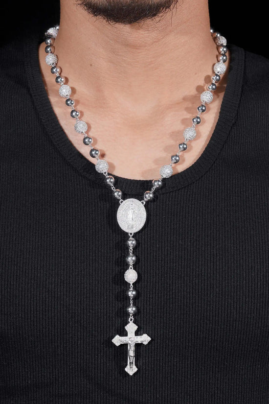 Pass Diamond Tester Hip Hop Iced Out Allah Moissanite Ball Chain 10mm Beads Necklace with Cross Pendant