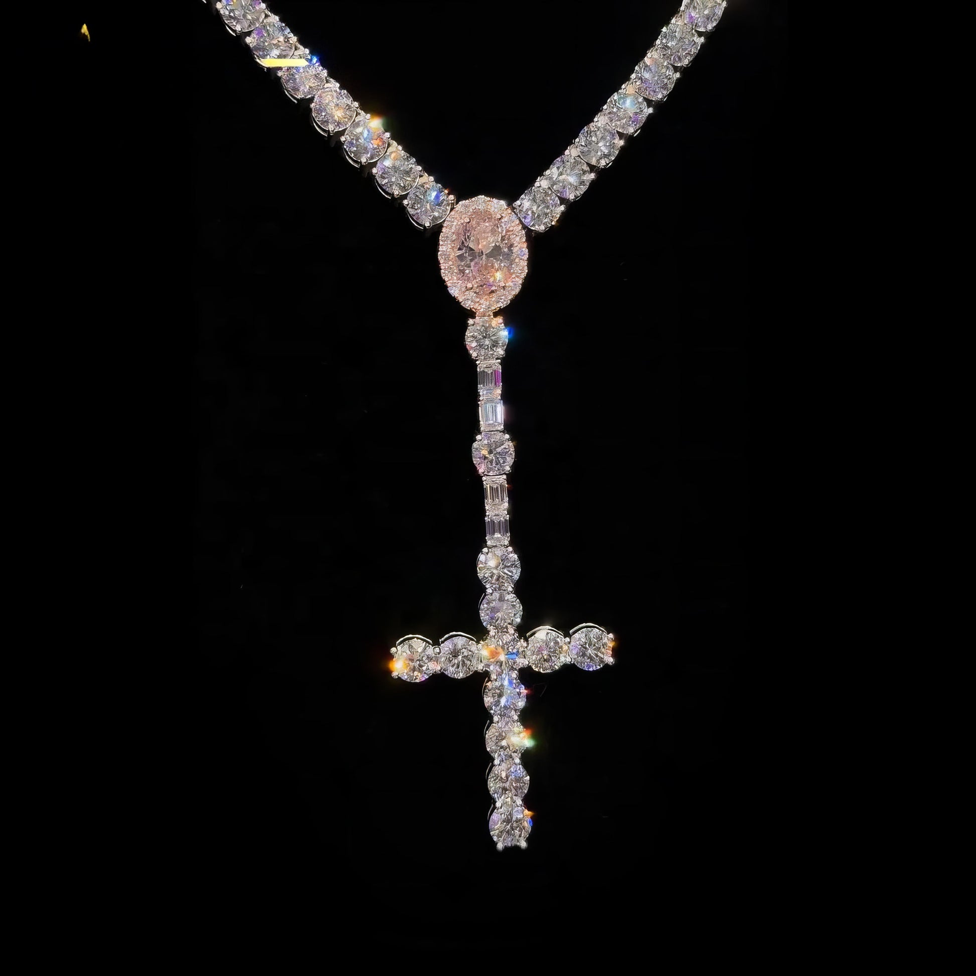 Trendy New Arrivals Iced Out 925 Tennis Chain Pendant Set Custom Made Manufacturer VVS Moissanite Diamond Cross Pendant Necklace