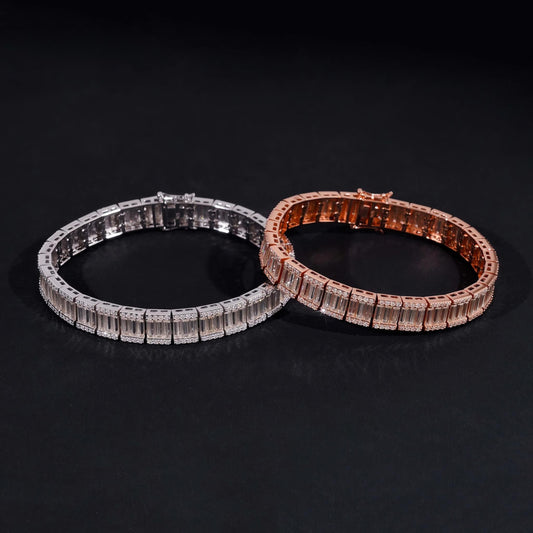 Hip Hop Style Luxury 925 Sterling Silver 9mm Width Baguette Diamond Moissanite Tennis Bracelet