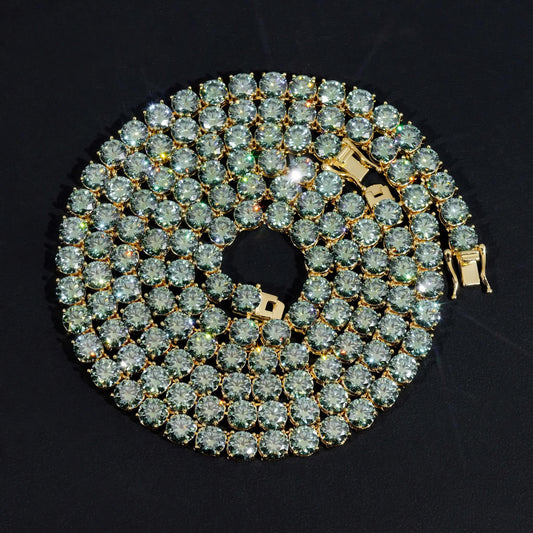 Fine Jewelry VVS Moissanite Tennis Necklace Gold Plated 925 Silver 2MM to 5MM Iced Out Blue Green Color Moissanie Tennis Chain