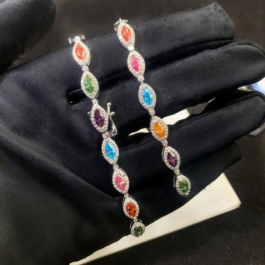 Fine Jewelry Hip Hop Moissanite Bracelet Sterling Silver Iced Out Colored Marquire Moissanite Tennis Chain Bracelet & Necklace