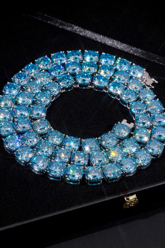 Trendy Luxury Hip Hop Necklace S925 Iced Out Custom Bracelet 10MM Radiant Cut VVS1 Aquamarine Moissnaite Diamond Tennis Chain