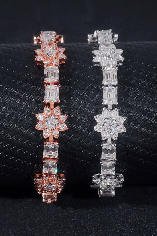 Fashion Jewelry Silver Emerald Cut Lab Diamond Tennis Bracelet VVS Moissanite Hip Hop Jewelry Iced Out Flower Tennis Bracelet