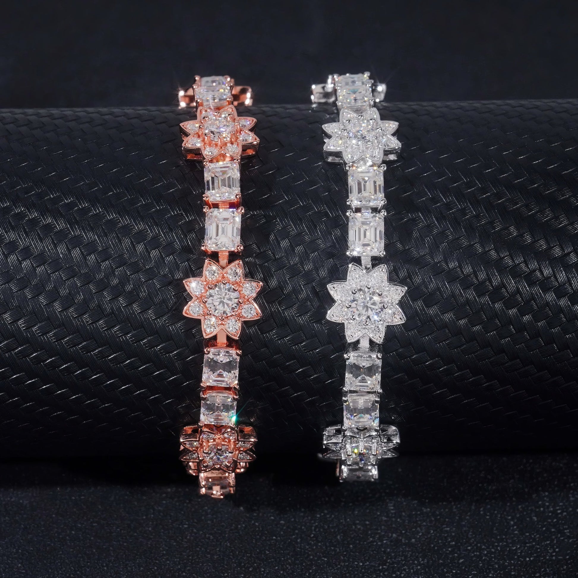 Fashion Jewelry Silver Emerald Cut Lab Diamond Tennis Bracelet VVS Moissanite Hip Hop Jewelry Iced Out Flower Tennis Bracelet