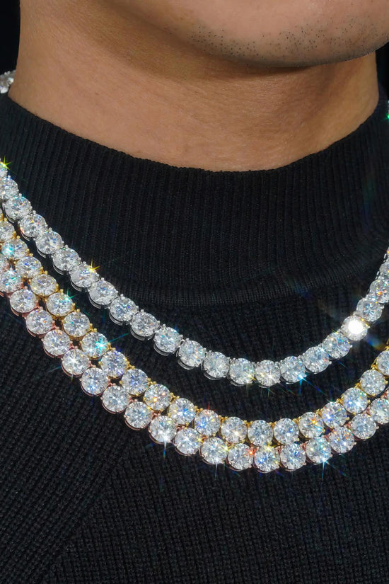 New Stock 8mm 10mm Big Hip Hop Necklace Luxury Bling 925 Silver Gold Plated Claw Set Lab Diamond Moissanite Tennis Chain