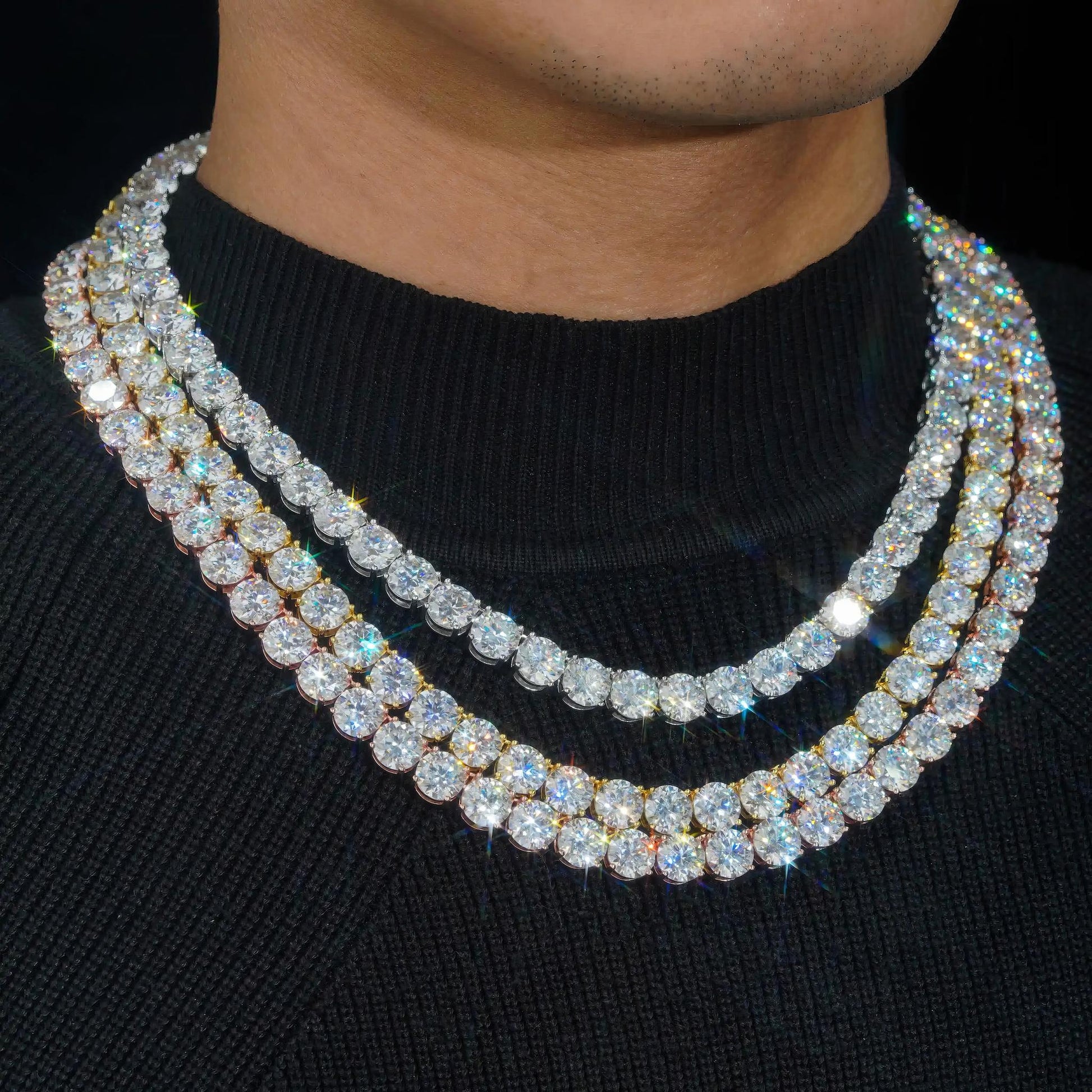 New Stock 8mm 10mm Big Hip Hop Necklace Luxury Bling 925 Silver Gold Plated Claw Set Lab Diamond Moissanite Tennis Chain