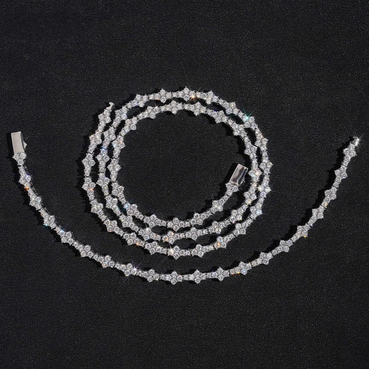 New Arrivals High Quality Fashion Iced Out Cross 3MM Flower 925 Silver Necklace Moissanite Tennis Chain