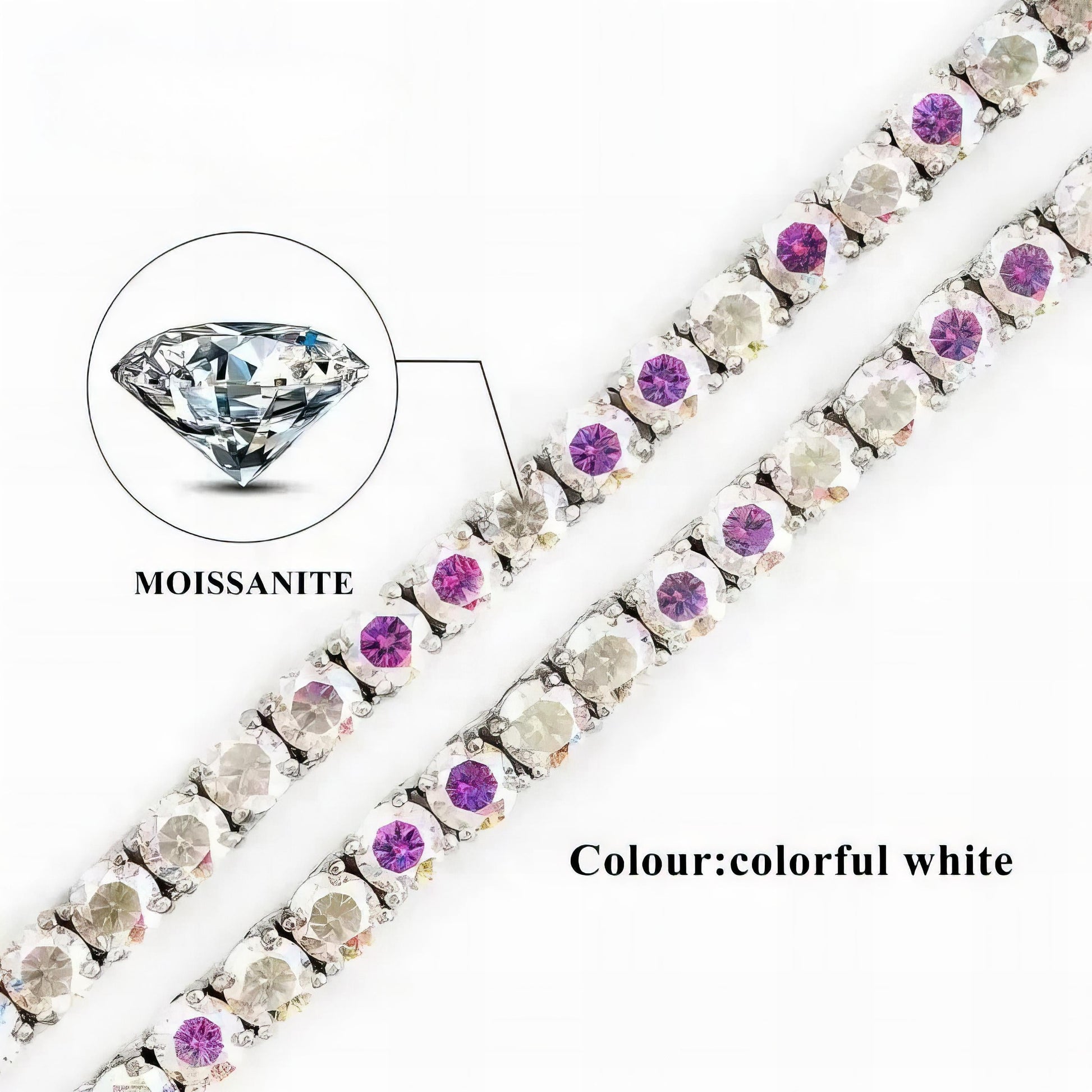 Ready to Ship GRA Certificated 925 Silver Pass Diamond Tester 3mm Colorful White Moissanite Tennis Chain