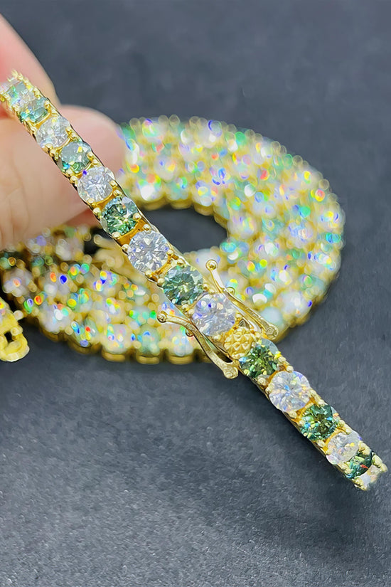 Green Moissanite Chain Hip Hop Jewelry High Quality 925 Sterling Silver Gold Plated Lab Diamond Moissanite Tennis Chain