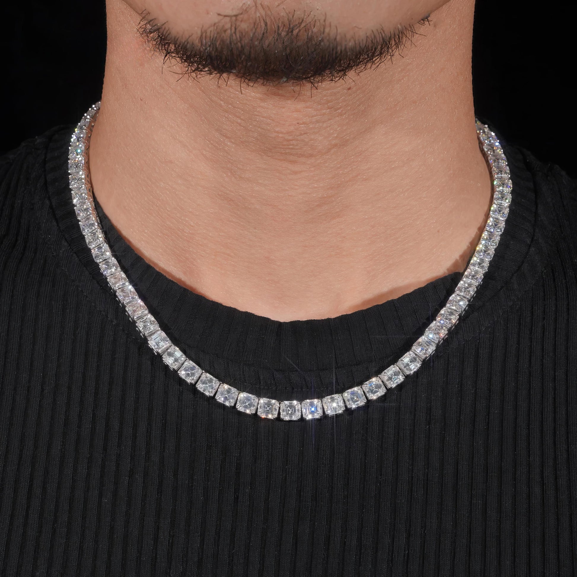 Gra Certified Hip Hop Jewelry 925 Sterling Silver Asscher Cut 5.5mm Necklace Iced Out Moissanite Diamond Tennis Chain Bracelet