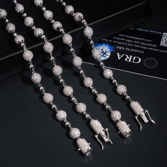 Fine Jewelry Popular 8mm 925 Sterling Silver Moissanite Ball Bead Chain Cuban Necklace Custom Hip Hop Link Chain