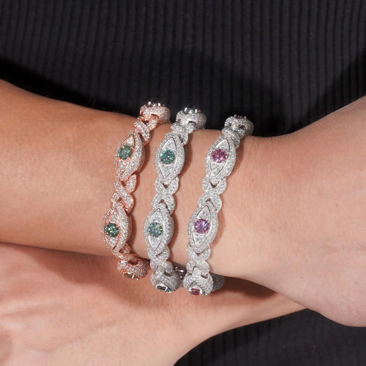 Hot Sale Colorful Moissanite Eye Design Men's Bracelet 925 Sterling Silver Gold Plated Cuban Link Chain Iced Out Bracelet