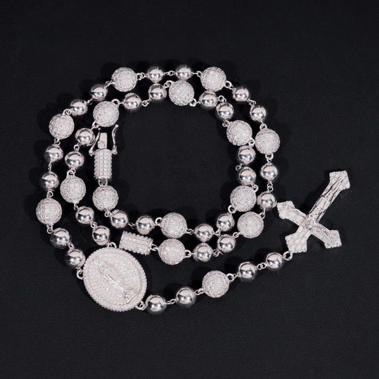 Pass Diamond Tester Hip Hop Iced Out Allah Moissanite Ball Chain 10mm Beads Necklace with Cross Pendant