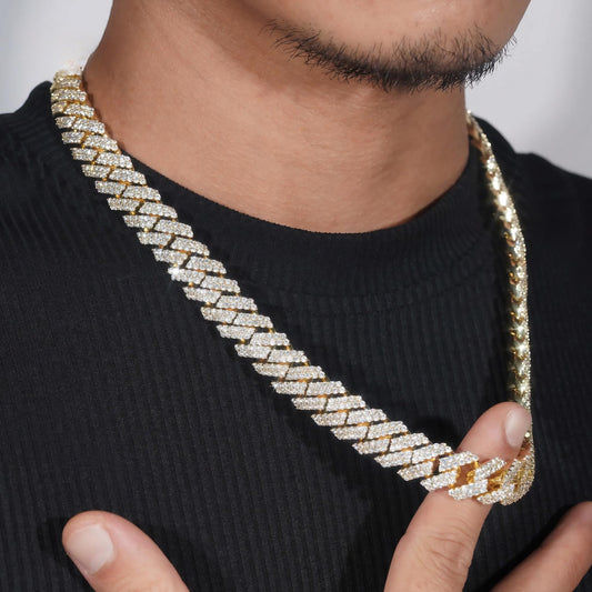 Cuban Chain Gold Plated Sterling Silver 925 Pass Diamond Tester Moissanite Hip Hop Men Jewelry Iced Out 15mm Cuban Link Chain