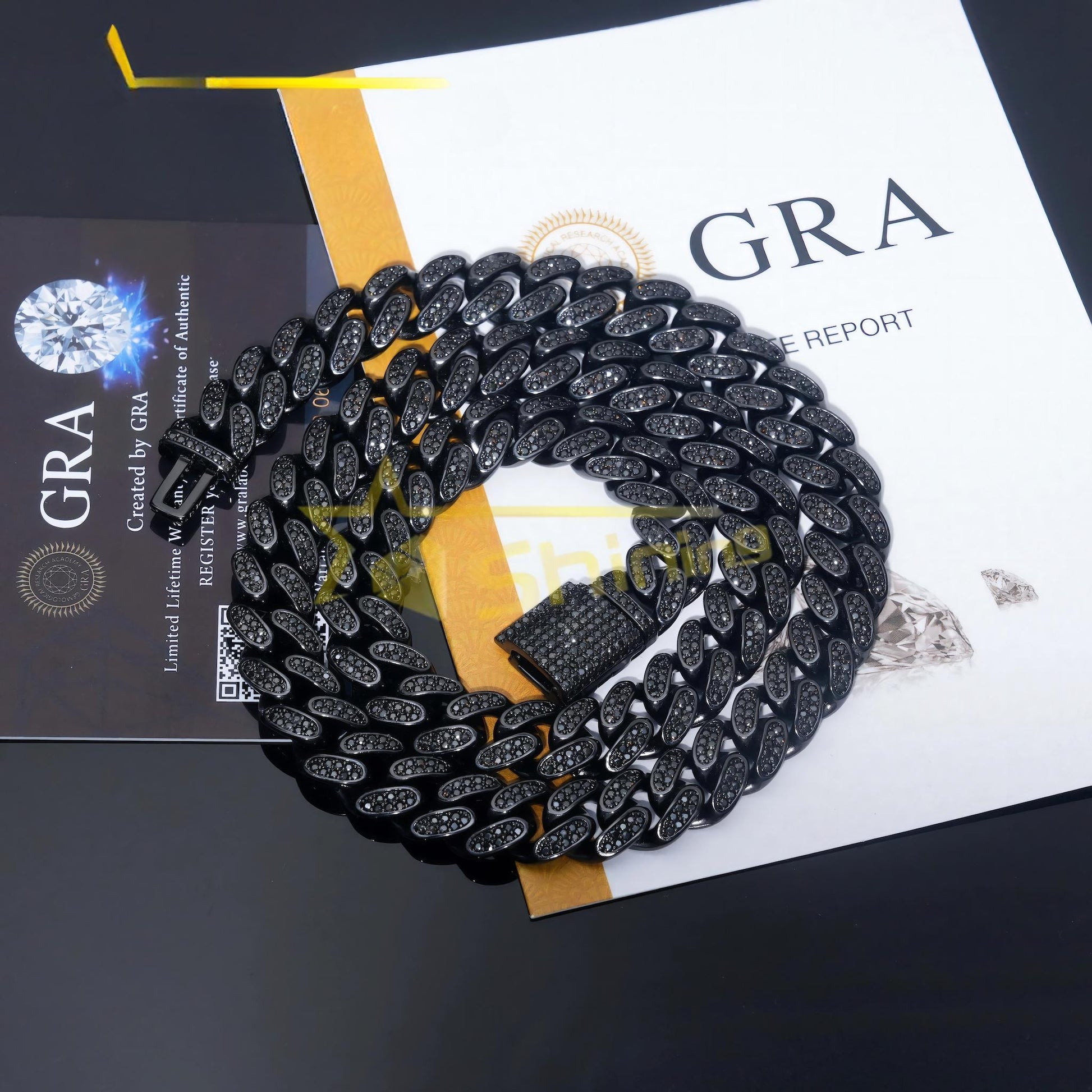 Custom 12mm Cuban Chain Sterling Silver 925 Black Moissanite Luxury Cuban Link Chain Prong Set Hip Hop Jewelry