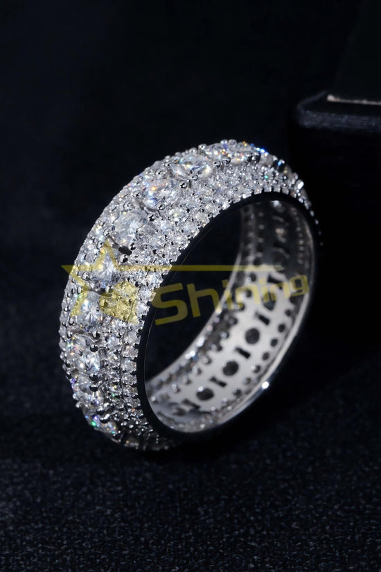 Hot Selling Custom S925 Sterling Silver Iced Moonlight Eternity Ring Luxury Inlay Moissanite Diamond Classic Design
