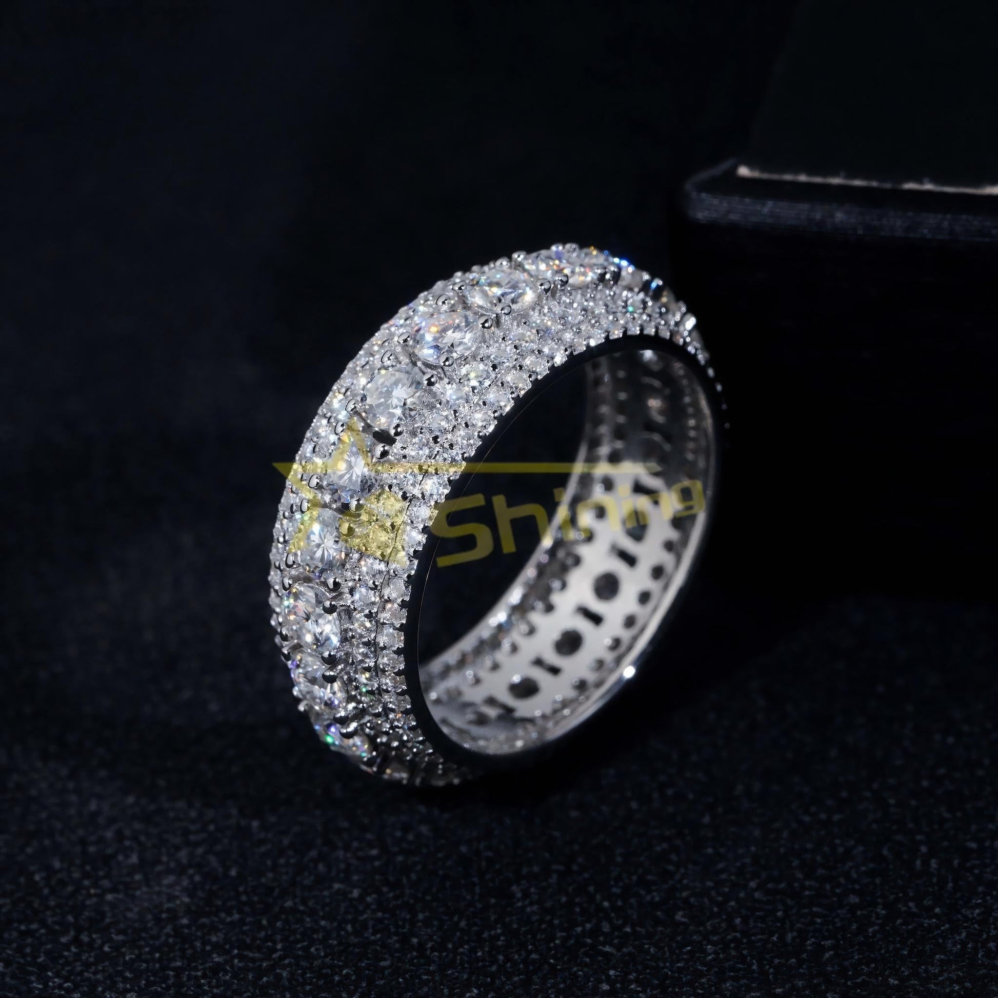 Hot Selling Custom S925 Sterling Silver Iced Moonlight Eternity Ring Luxury Inlay Moissanite Diamond Classic Design