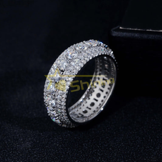 Hot Selling Custom S925 Sterling Silver Iced Moonlight Eternity Ring Luxury Inlay Moissanite Diamond Classic Design