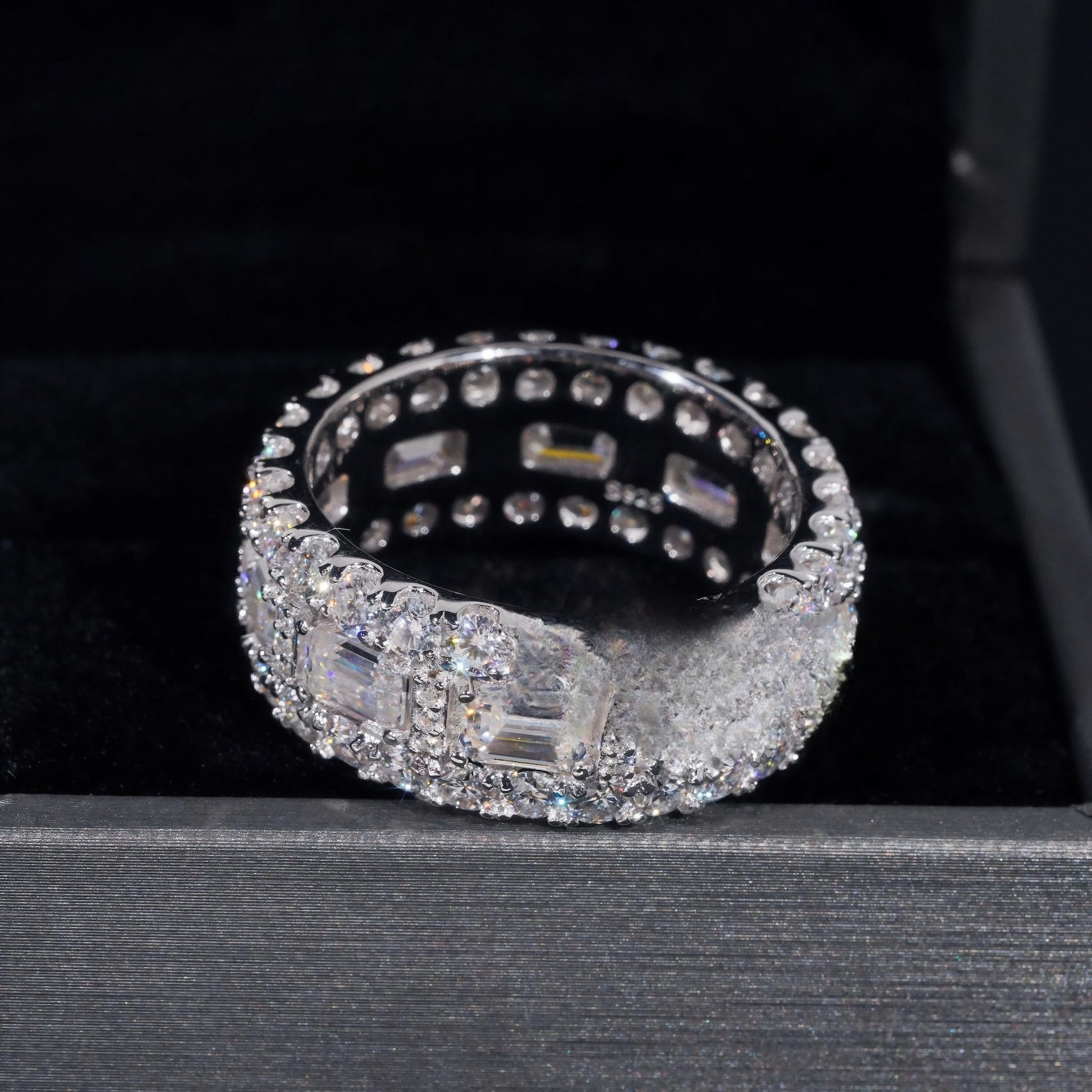 Luxury Emerald Cut Moissanite Iced Out Men's Ring 925 Silver Gold Plated Hip Hop Fine Jewelry Men Ring