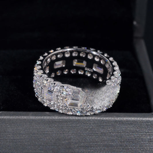 Luxury Emerald Cut Moissanite Iced Out Men's Ring 925 Silver Gold Plated Hip Hop Fine Jewelry Men Ring