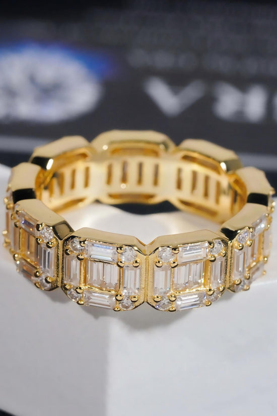 Certified 925 Sterling Silver Gold Plated Hip Hop Jewelry Baguette VVS Diamond Moissanite Hip Hop Band Ring