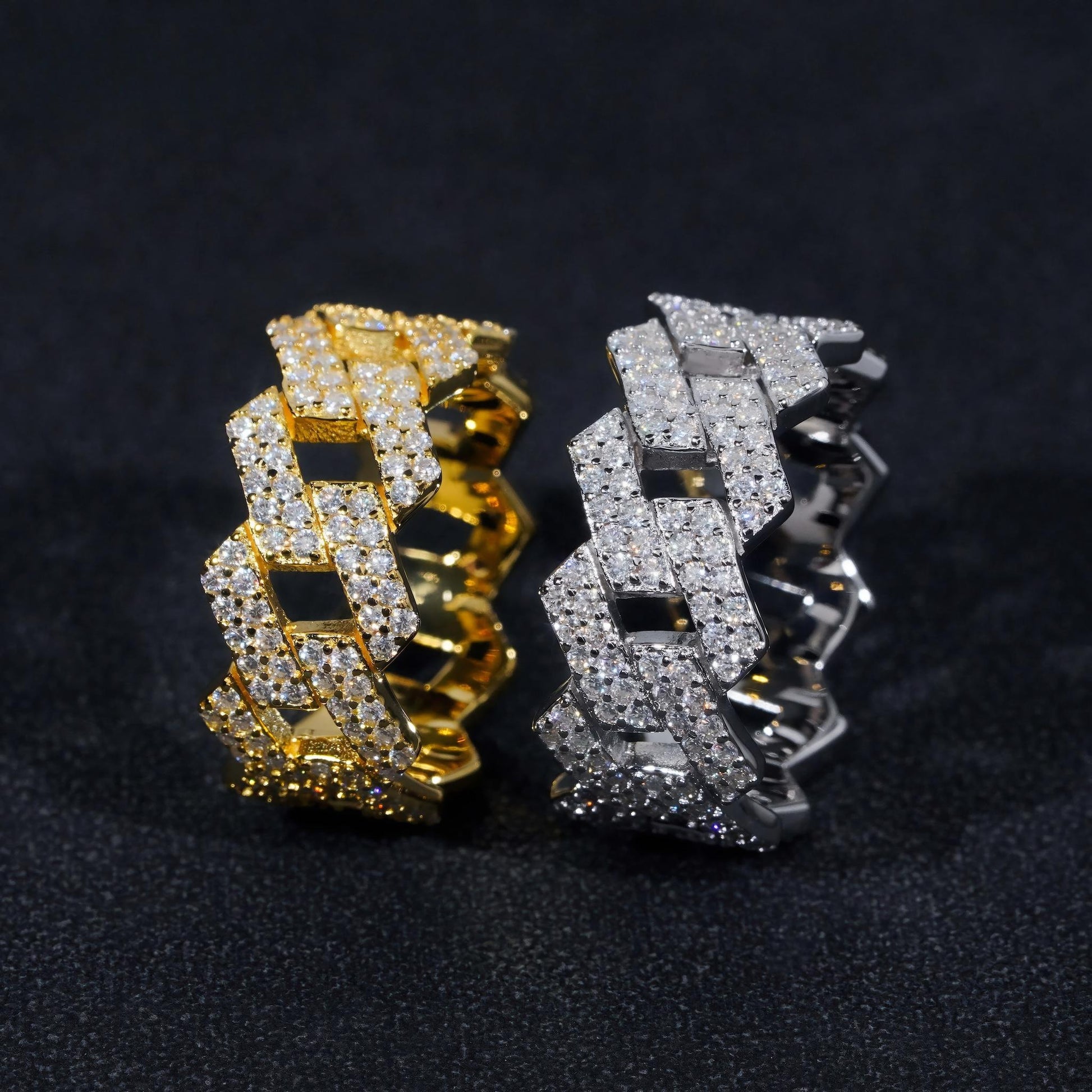 Hot Sale Fashion Two Row Cuban Rings Iced Out High Quality VVS Diamond Hip Hop Men Moissanite Ring