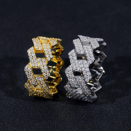 Hot Sale Fashion Two Row Cuban Rings Iced Out High Quality VVS Diamond Hip Hop Men Moissanite Ring