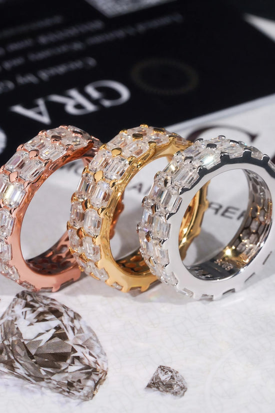 Diamond Tester Certified 925 Sterling Silver Gold Plated Hip Hop Jewelry Baguette VVS Diamond Moissanite Hip Hop Band Ring