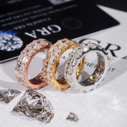 Diamond Tester Certified 925 Sterling Silver Gold Plated Hip Hop Jewelry Baguette VVS Diamond Moissanite Hip Hop Band Ring