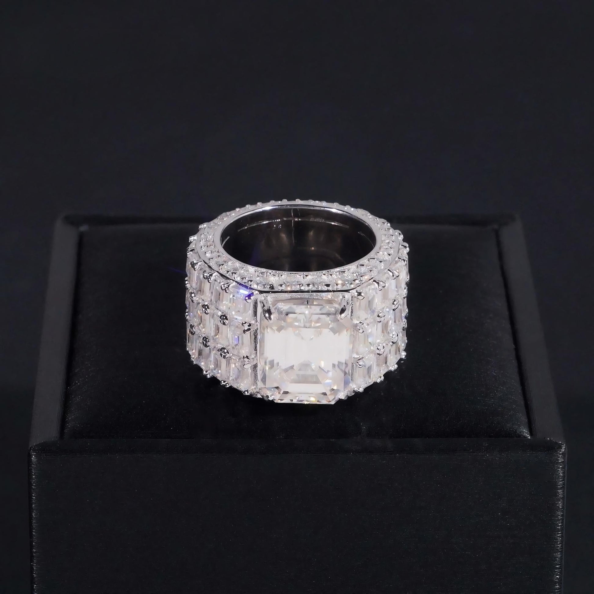 Luxury Men Ring Gold Plated Fine Jewelry Fast Shipping GRA Moissanite Emerald Cut Fully Band 925 Silver Iced Out Hip Hop Rings