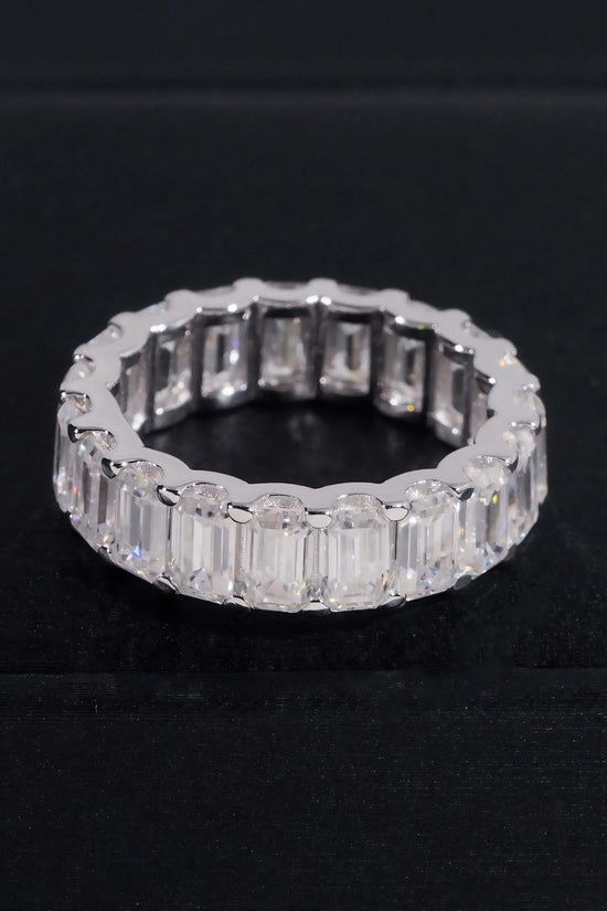 Moissanite Diamond Emerald Cut Eternity Band 925 Sterling Silver Wedding Moissanite Ring
