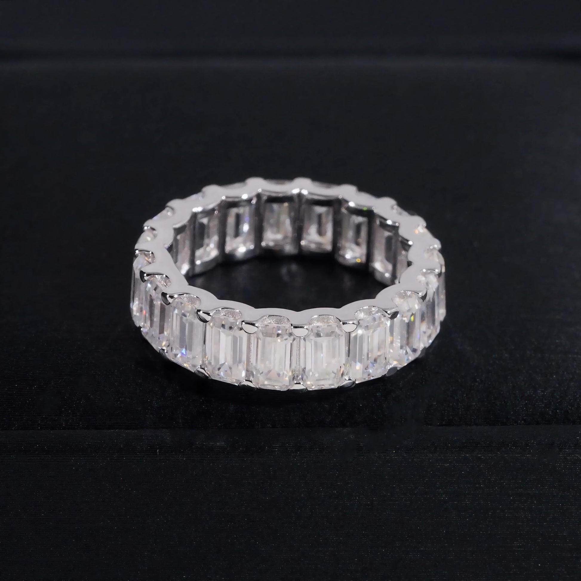 Moissanite Diamond Emerald Cut Eternity Band 925 Sterling Silver Wedding Moissanite Ring