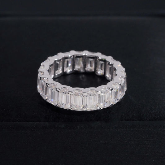 Moissanite Diamond Emerald Cut Eternity Band 925 Sterling Silver Wedding Moissanite Ring