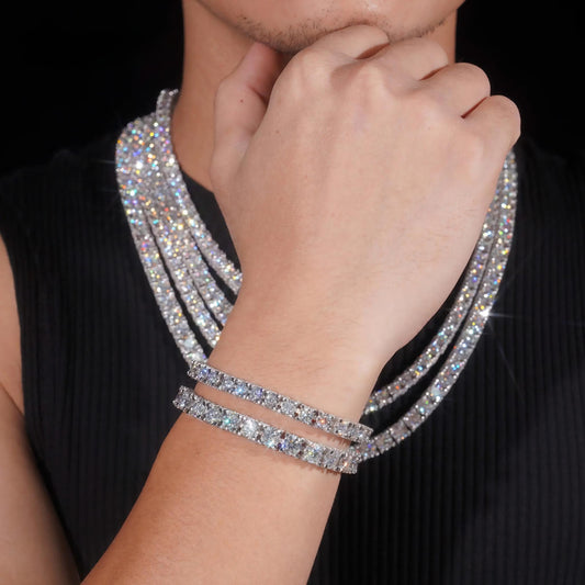 RTS Factory Price Hip Hop 925 Sterling Silver 5mm 6.5mm VVS Diamond Necklace Fully Iced Out Moissanite Tennis Chain