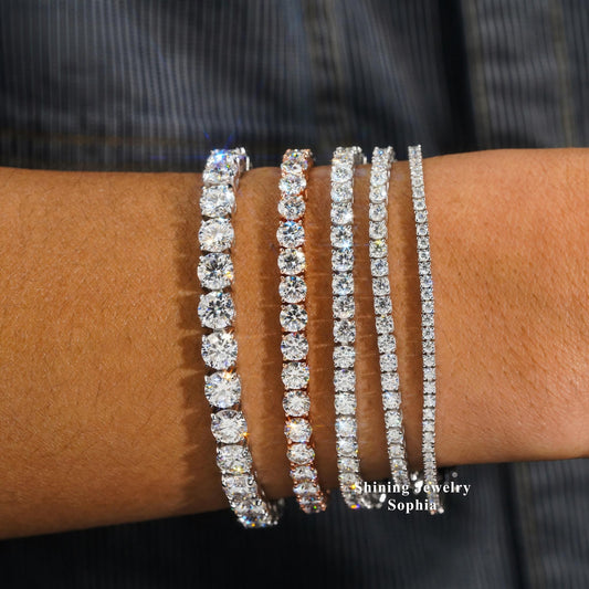 Large Stock Fine Jewelry Men Women Moissanite Tennis Bracelet Hip Hop Iced Out 925 Silver Moissanite Tennis Chain Ready to Ship