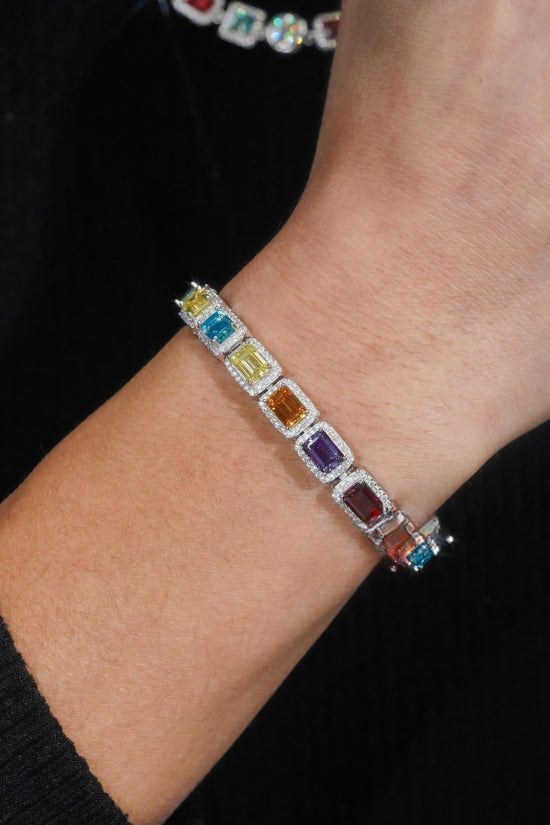 2024 New Design Street Fashion Hip Hop Urban Jewelry Multi Color Gemstone Enamel Tennis Bracelet Iced Out Moissanite Bracelet