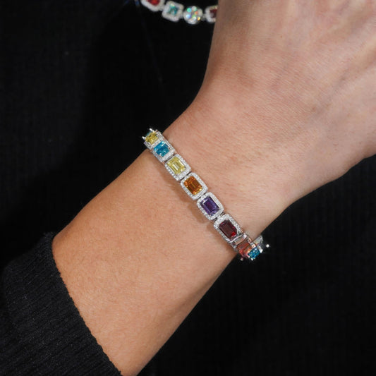 2024 New Design Street Fashion Hip Hop Urban Jewelry Multi Color Gemstone Enamel Tennis Bracelet Iced Out Moissanite Bracelet