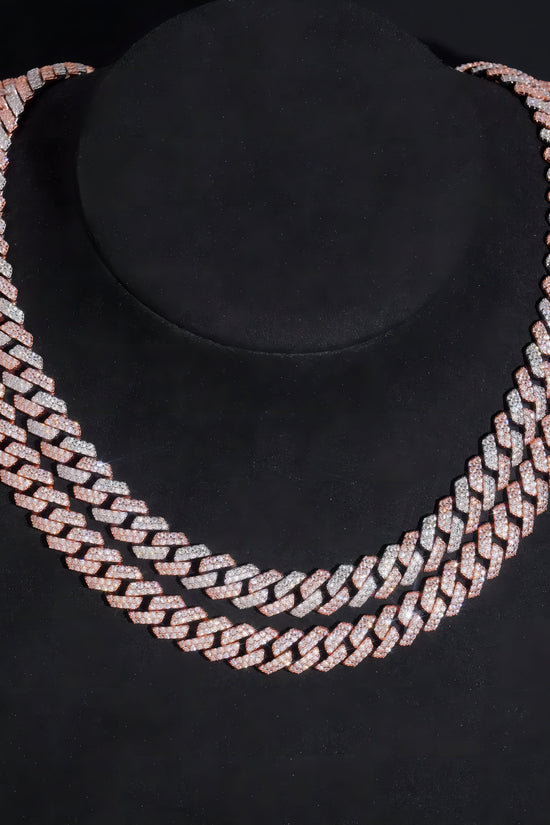 Basic Design Two Rows Iced Out VVS D Color Moissanite Diamond Rose Gold Cuban Link Chain Necklace 10MM Curve Lock